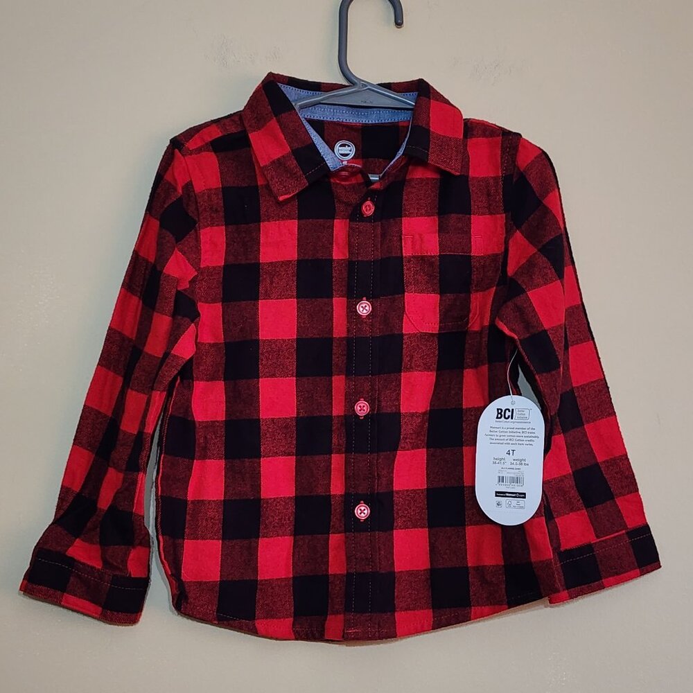 Wonder Nations - Boys Buffalo Plaid Button Down Long Sleeve Shirt Size 4T NWT